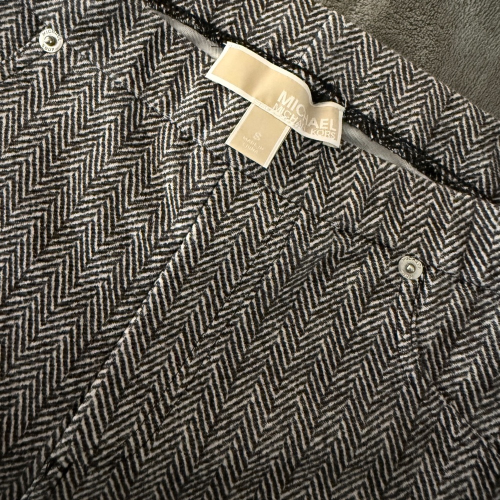 Michael Kors Black and White Herringbone Trousers